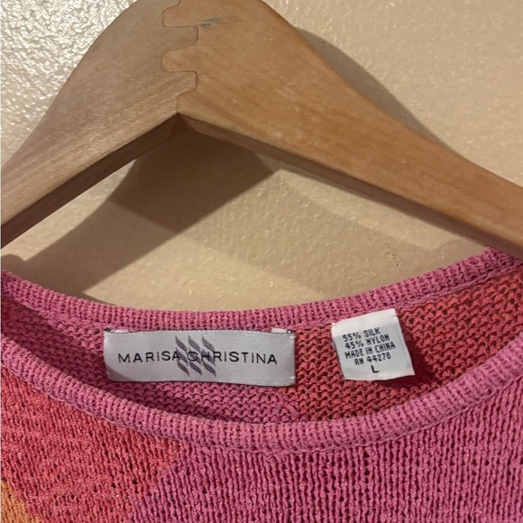 Marissa Christina Pink and Orange Argyle Knit Tank Top large - Picture 4 of 4